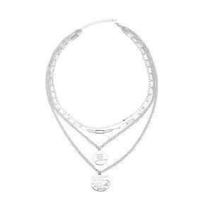 Metallic Plate with Engraved Message & Charm Layered Link Chain Necklace